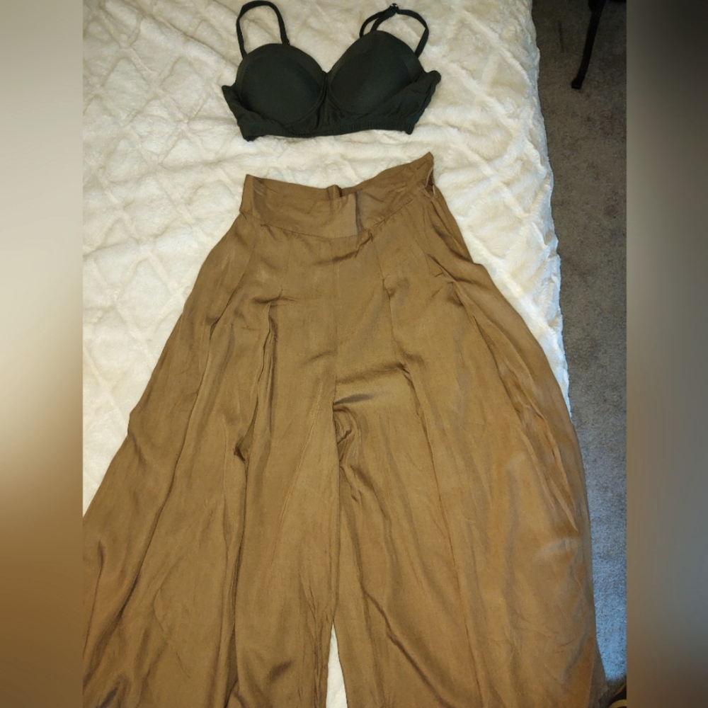 Copper pleated high waisted,vintage wide leg